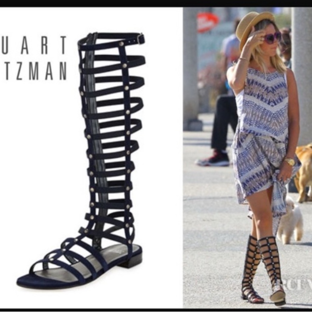 Stuart Weitzman gladiator sandals all leather & studs size 7 black RARE